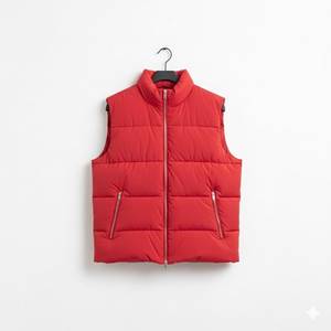 Chaleco Acolchado Rojo para Hombre con Cuello Alto, Cierre de Cremallera, Cortavientos, Chaqueta Casual de Invierno, Color Sólido, Relleno de Poliéster, Largo Regular - Product Image 6