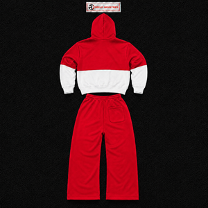 Red <b>White</b> Color Block Tracksuit <b>Men</b> Full Zip Hoodie With Matching <b>Jogger</b> Pants Premium Two Piece Athletic Set Modern Streetwear - Product Image 6