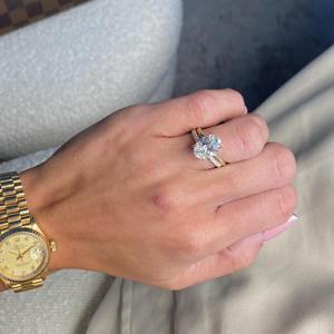 3.2 Carat Oval Cut Lab Grown Diamond Solitaire Engagement <b>Ring</b> Set _ Matching <b>Plain</b> Wedding Band _14k Yellow Gold <b>ring</b> - Product Image 1