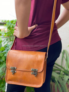 Handmade Women's Genuine <b>Leather</b> Crossbody <b>Bag</b> Unique Vintage Style Messenger Nylon Lining Letter Decoration Designer Handbag - Product Image 2