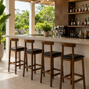 Indonesian Teak Wood Durable Mid-Century Commercial Use Modern Nadhifa Teak Bar Chair Bar <b>Stool</b> <b>Cushioned</b> Oscar Leather Sea - Product Image 6