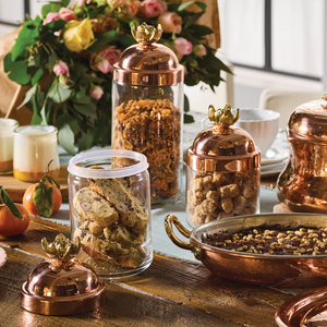 Premium Gold Brass Finish Glass Jar Set Hammered Texture Food Storage Canister Dessert & Candy Jar with Serving Spoon Canister - Product Image 6