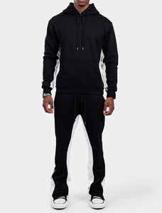 Conjunto deportivo a la moda con sudadera con capucha y cremallera, tela elástica transpirable y pantalón acampanado de cintura alta - Product Image 1