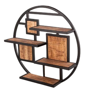 Nuevo Estante de Pared Redondo de Metal Industrial de Alta Calidad con Recubrimiento en Polvo, Diseño Moderno, Color Negro, con Madera de Mango - Product Image 4