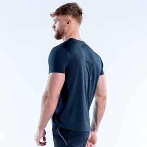 Camiseta de Manga Corta para Hombre, Cuello Redondo, Color Azul Oscuro, Corte Ajustado, Informal, 100% Poliéster, Tejido Jersey, Diseño Liso - Product Image 3