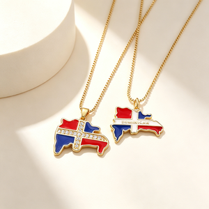 Collar con Colgante de Mapa del Continente Africano y Bandera Dominicana QIKU, en Oferta, para Hombre y Mujer, con Circonita y Cobre, Joyería de Moda, Regalos - Product Image 1