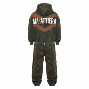 <b>Men</b> Black <b>Green</b> Camouflage Zip Up Hoodie <b>Tracksuit</b> Set Loose Fit Wide Leg Streetwear Custom OEM ODM Wholesale - Product Image 4