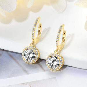 <b>Moissanite</b> Gold Hoop Drop <b>Earrings</b> Round Solitaire Halo Sparkling Dangle <b>Earrings</b> Luxury Jewelry Gift for Women - Product Image 2