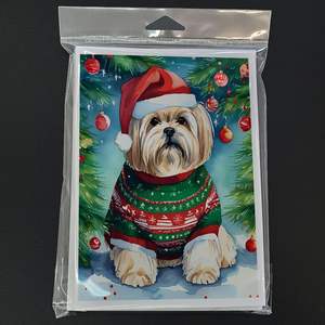 Whimsical A7 Tamaño 5x7 Lhasa Apso Paquete de tarjetas de felicitación de Navidad Paquete de 8 tarjetas de notas en blanco con sobres - Product Image 3