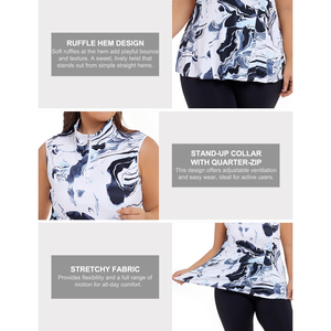 Camiseta deportiva sin mangas con cremallera de un cuarto para mujer, diseño sublimable, transpirable, para tenis, golf y correr. - Product Image 3