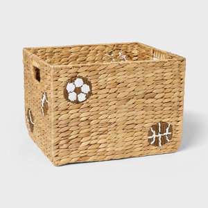 Cesta de Jacinto de Agua Bordada Estilo Boho con Asas Recortadas, Cesto de Almacenamiento Tejido con Parte Superior Abierta, Caja Decorativa para Dormitorio Infantil - Product Image 1