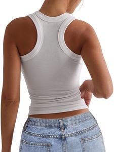 Débardeur côtelé blanc en coton respirant de haute qualité pour femme, personnalisable avec logo, idéal pour la gym en été - Product Image 5