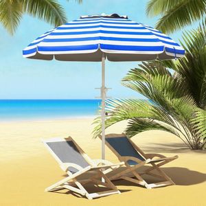 Ombrellone da Spiaggia Blue Stripe 5.7 con Regolazione Inclinazione, Altezza Regolabile, 2 Portabicchieri, Ganci, Ventilazione e Volant - per Viaggi - Product Image 1