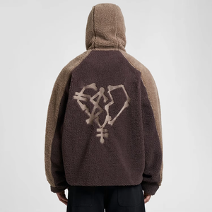Sweat à capuche zippé surdimensionné pour homme, style ninja, avec blocs de couleur personnalisés, en polaire Sherpa épaisse et lourde - Product Image 2