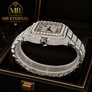 Reloj de Diamantes de Lujo MB ETERNAL, Caja Rectangular, Correa de Acero Inoxidable, Números Romanos, Movimiento Analógico de Cuarzo, Unisex - Product Image 2