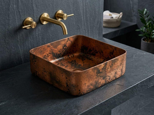 Lavabo carré en cuivre artisanal, lavabo de salle de bain en cuivre vieilli de luxe, lavabo en cuivre rustique fait à la main, lavabo décoratif en cuivre - Product Image 3