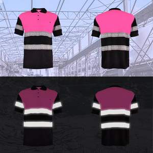 T-shirt de travail haute visibilité en gros avec bandes réfléchissantes sur les bras, maille respirante en polyester et poche utilitaire, manches courtes - Product Image 5