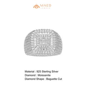 Anillo de Plata de Ley 925 con Moissanita y Racimo de Baguettes para Hombre, Estilo Iced Out Hip Hop, Joyería de Lujo para Regalo - Product Image 6