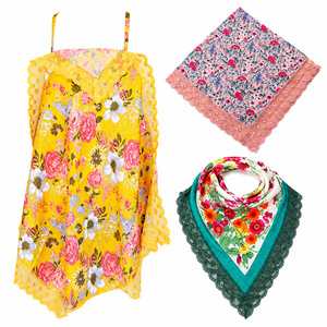 Women Floral 100% Cotton Square Shawl Lightweight Scarf with Lace Trim Multi-Purpose Summer Wear SC-33 - Product Image 2