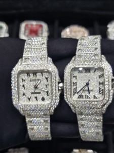 Reloj de Lujo para Hombre, Estilo Hip Hop, con Números Romanos, Edición Limitada, Plateado, Cuadrado, Automático, Mecánico, con Incrustaciones de Moissanita - Product Image 3