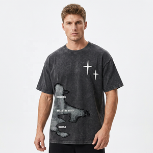 Oversized Men's Black T-<b>Shirt</b> With <b>Star</b> And Print Street Style Short Sleeve O-Neck Cotton Jersey Breathable Fit - Product Image 6