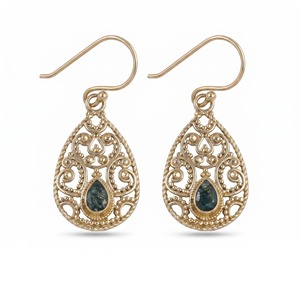 Pendientes Colgantes de Ágata Musgosa Natural con Filigrana Chapada en Oro, Gema de Pera, Joyería Boho Vintage, Regalo para Mujer, Fiesta - Product Image 1