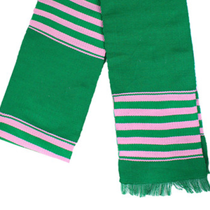Ensemble bonnet et écharpe de luxe en jacquard acrylique rose et vert, brodé de lettres grecques à franges, pour cérémonie de remise des diplômes - Product Image 5