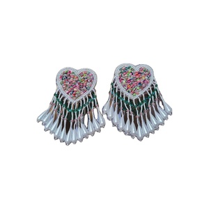 Boucles d'oreilles pendantes en forme de cœur, style bohème, à franges, perles, pour femmes et jeunes filles, idéales pour fêtes, mariages, vacances - Product Image 1