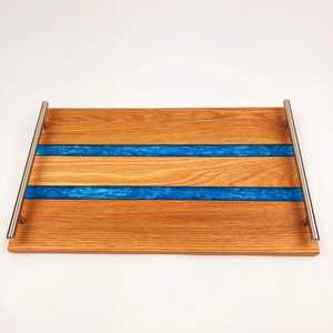 Bandeja de Servir de Madera de Acacia con Resina de Ondas Oceánicas, Diseño Náutico, Hecha a Mano, con Asas Negras Mate, para Bodas Costeras, Venta al por Mayor Personalizada - Product Image 3