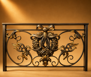 Barandilla de Balcón Europea de Hierro Forjado y Aluminio, Panel Decorativo Negro y Dorado con Volteos, para Exteriores - Product Image 6