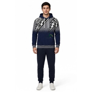 <b>Men</b> <b>Navy</b> Blue Tribal Lightning Bolt Pattern Hoodie All Over Sublimation Print Cotton <b>Fleece</b> Casual Winter Pullover Sweatshirts - Product Image 1