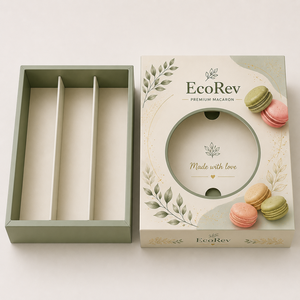 Caja de Macarons Premium ECOREV, Cuadrada, Rígida, Ecológica, de Papel Artístico con Logotipo en Lámina Dorada, para Alimentos - Product Image 5