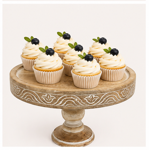 Support à gâteau artisanal en bois de manguier avec finition blanchie, socle rond pour présentation de desserts, idéal pour mariages, anniversaires et décorations. - Product Image 2