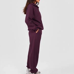 Ropa Deportiva de Invierno Ecológica al por Mayor, Conjunto de Dos Piezas para Mujer, Sudadera con Capucha de Manga Larga con Cierre y Pantalones de Tela Acanalada - Product Image 4