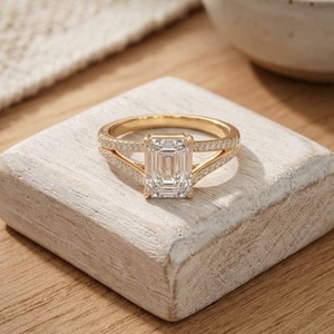Bague Classique en Gros avec Diamant de Laboratoire Taille Émeraude Certifié IGI, en Or Rose, à Deux Lames, Pavé, Bijou de Fiançailles - Product Image 5