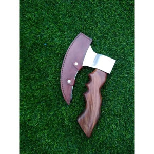 Couteau à pizza Burraq personnalisé fait main en acier au carbone, lame type hache Tomahawk, manche en bois de rose, étui en cuir, pour camping, extérieur, usage industriel, Fête des Pères - Product Image 5