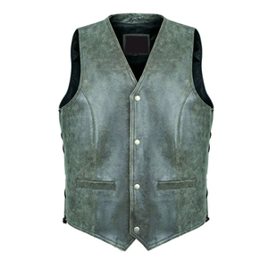Gilet sans manches en cuir véritable pour homme, style motard, délavé, décontracté, imperméable, fabricant OEM ODM, vente en gros - Product Image 1