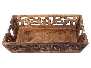 Bandeja de madera tallada a mano con textura marrón, diseño antideslizante para bares y hoteles, elegante bandeja de talla hecha a mano, duradera - Product Image 6