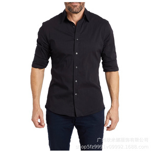 Chemises pour hommes décontractées en coton, unies, à manches longues, à carreaux, avec boutons, style streetwear, anti-plis - Product Image 5