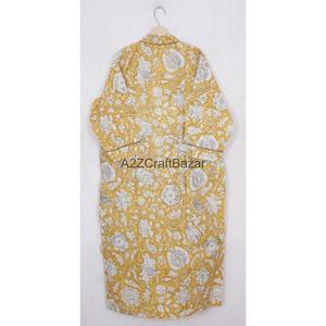 Hermoso Kimono de Algodón Estampado a Mano con Cinturón, Bolsillos Delanteros, Manga Larga, Estilo Maxi, Tipo Bata de Baño - Product Image 6