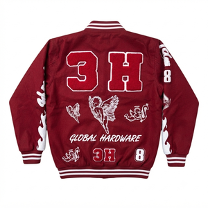 Maroon Custom Wool Varsity <b>Jacket</b> <b>Men's</b> Streetwear Snap Button Letterman Outerwear Winter Coat Vintage Chenille Patches Apparel - Product Image 3