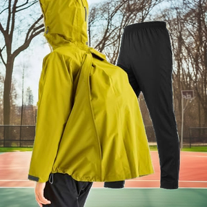 Ensemble de veste de pluie à capuche pour homme, pantalon noir, couleur unie, décontracté, extérieur, hiver, respirant, ensemble de jogging deux pièces, tissu polyester - Product Image 4