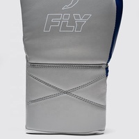 Gants de kickboxing en cuir véritable de qualité supérieure, modèle dernier cri, bleu gris, à lacets, logo personnalisé, compétition de Muay Thai