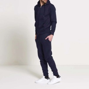 Ensemble de survêtement pour homme, sweat-shirt à capuche bleu marine, couleur unie, décontracté, respirant, pantalon de jogging, tenue de sport complète, vêtements d'hiver, 100% coton - Product Image 4