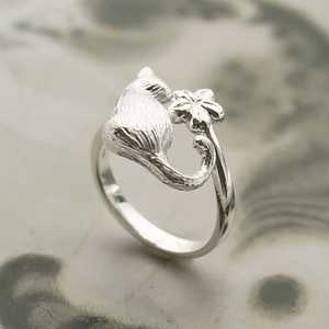 925 Sterling Silver Cat Flower <b>Adjustable</b> <b>Ring</b> Cute Animal Floral Bezel Setting Unisex Gift Open Band Wholesale Jewelry - Product Image 4