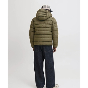 Men's Olive Green Hooded Waterproof Eco-Friendly <b>Reversible</b> Puffer Jacket Windproof Casual Winter <b>Coat</b> Stand Collar Zipper - Product Image 3