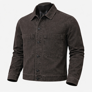 Chaqueta de Mezclilla Negra para Hombre de Alta Calidad, Estilo Casual, con Botones, para Trabajo, OEM, Personalizada, al por Mayor - Product Image 2