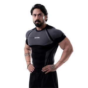 Camiseta de Compresión Personalizada para Hombre, Negra y Borgoña, Manga Corta, Cuello Redondo, Ajustada, para Gimnasio, Entrenamiento, Protección contra Rozaduras, Ropa Deportiva, Capa Base - Product Image 4