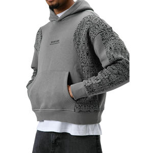 Sweat à capuche lourd en molleton 100 % coton pour homme, coupe décontractée, avec manches imprimées, idéal pour l'hiver, personnalisable, style streetwear - Product Image 3