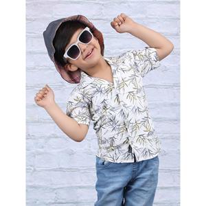 Polka Tots Camisa con estampado de hojas de media manga-Verde claro - Product Image 1